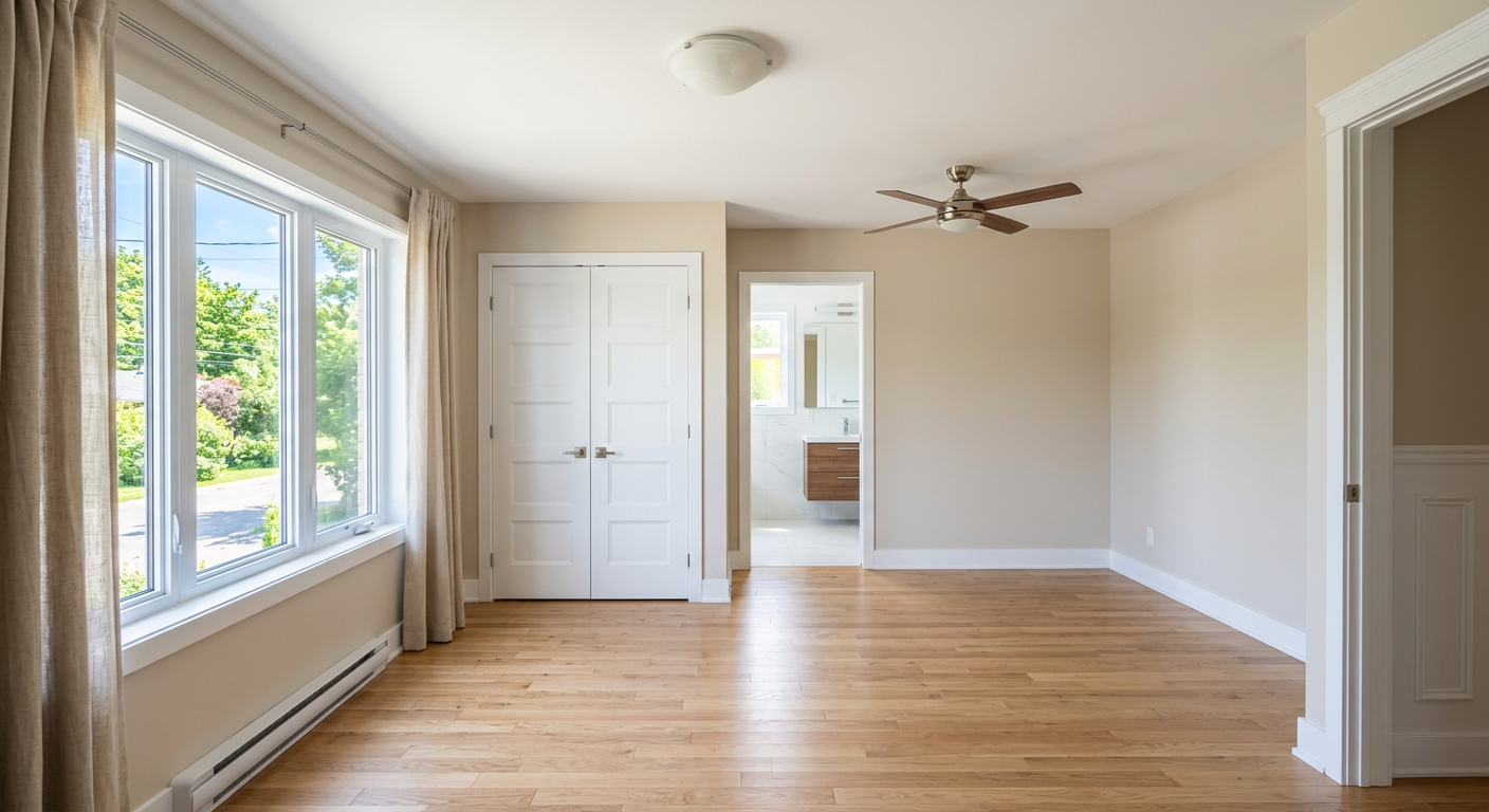 Empty master suite before AI virtual staging