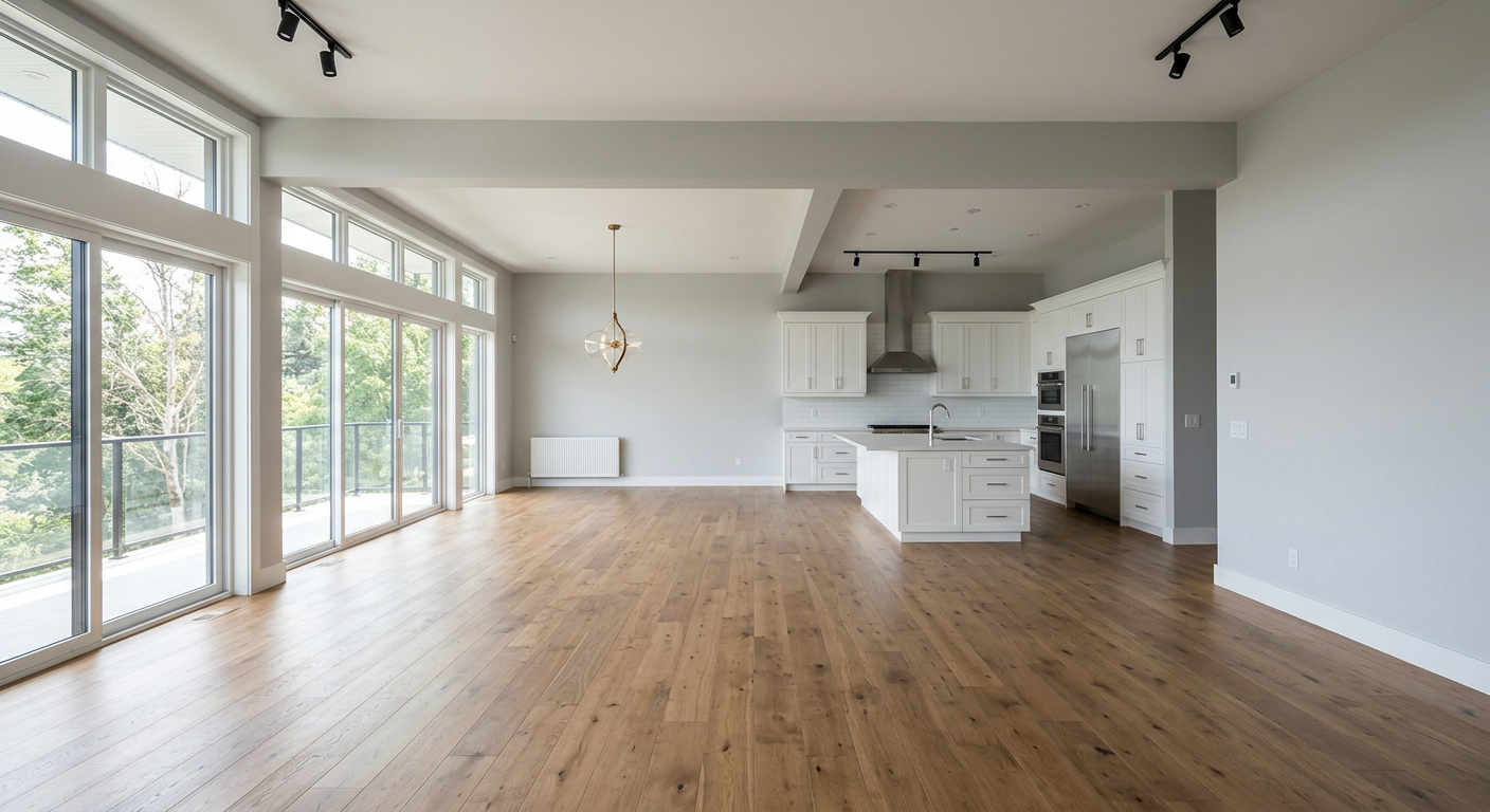 Empty large open-plan space before AI virtual staging by Nano Banana Image AI