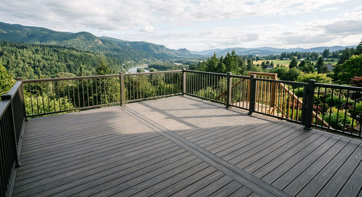 Empty, unstaged wooden deck before AI virtual staging