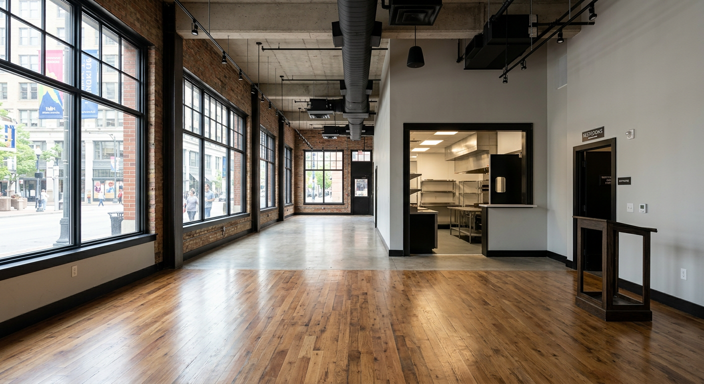 Empty commercial space before AI virtual staging