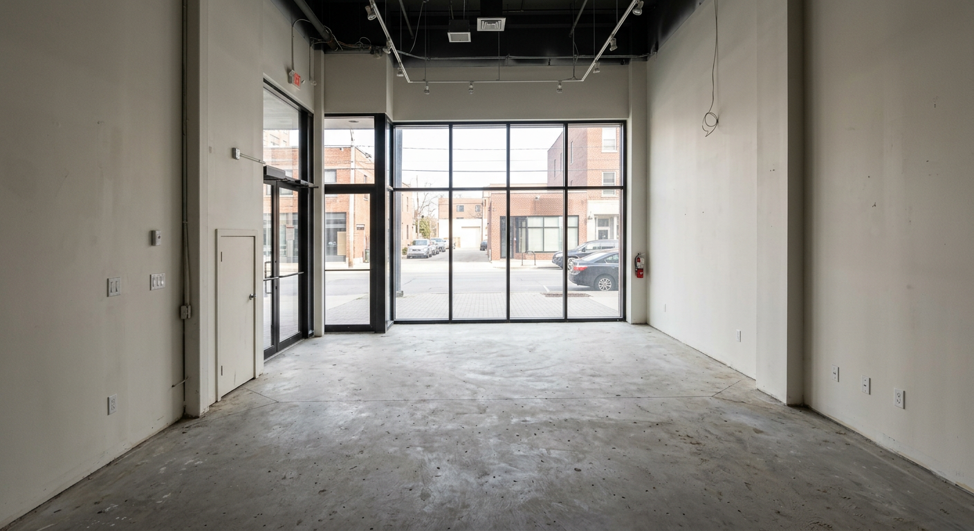 Empty commercial retail space before AI staging showing bare walls and concrete floor