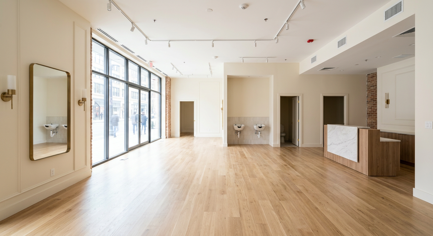 Empty commercial space before virtual salon staging