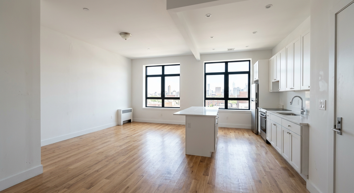 Empty small studio apartment before AI virtual staging