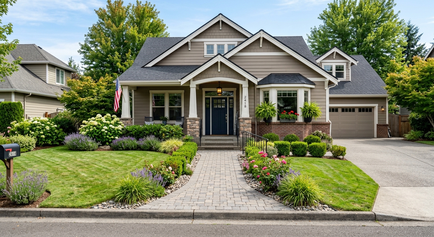 An outdated, cracked concrete front walkway lacking curb appeal