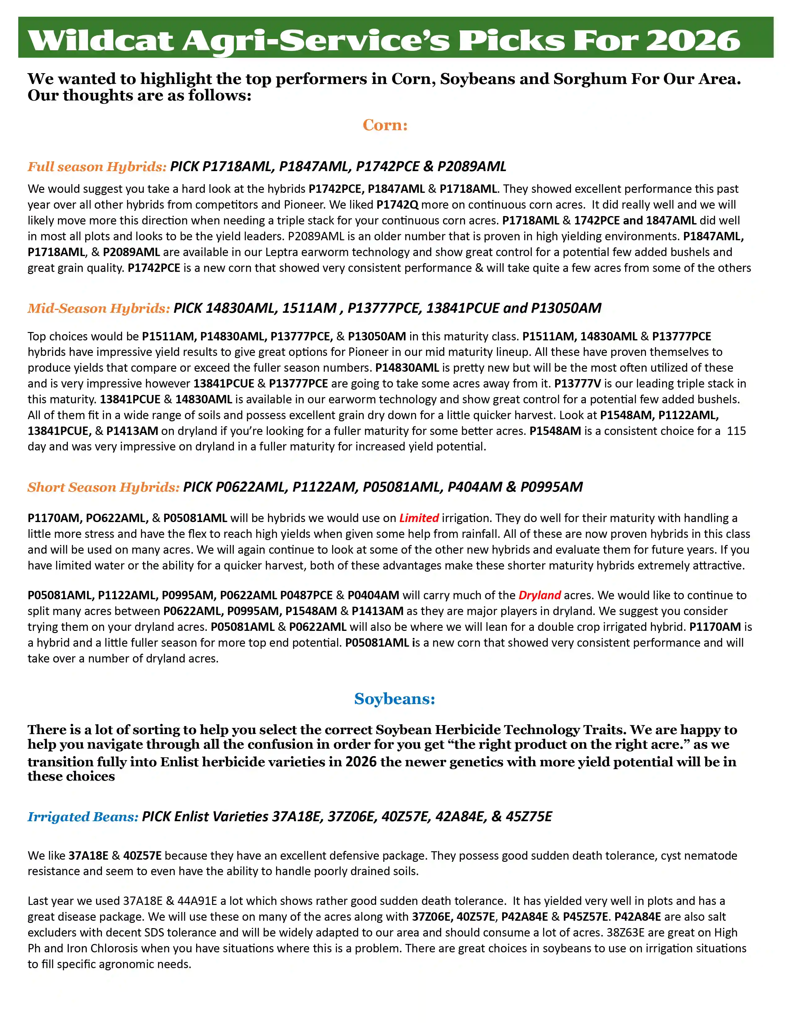 Wildcat Picks 2026 1