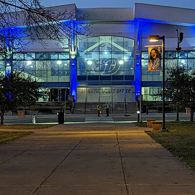 Outside the Knapp Center at dark