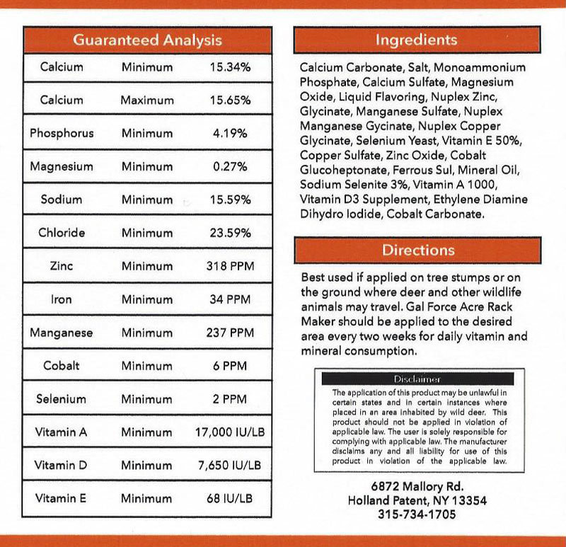 Gal Force Rack Food Nutrition Info