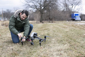 Videographer Max working with drone