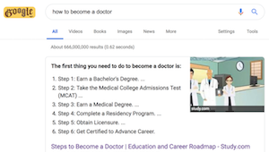 screenshot of google featured snippet