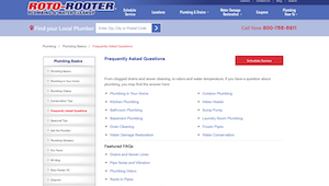 Roto Rooter FAQ page on website