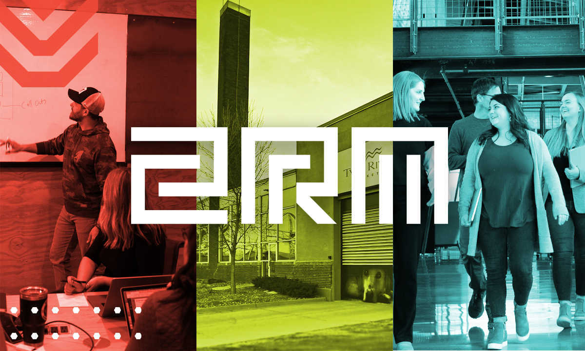 Collage of the 2RM logo, building, and associates