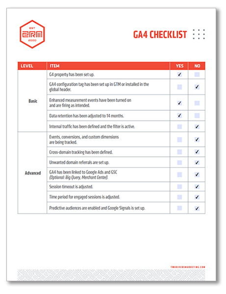 Graphic of a checklist for Google Analytics 4