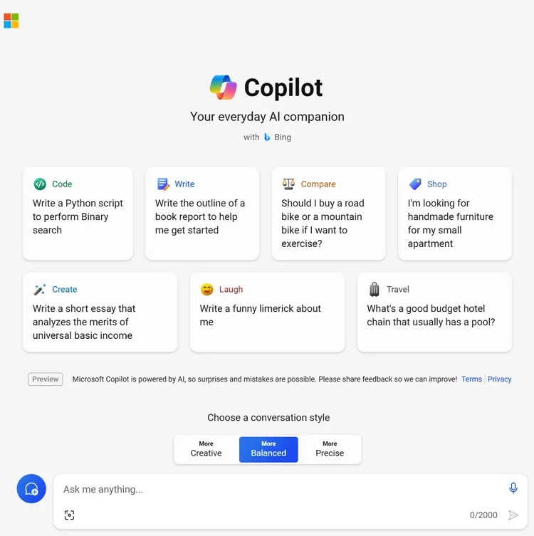 A screenshot of the Microsoft Copilot app