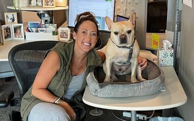 Jenny celebrating "Bring Your Dog to Work" day.