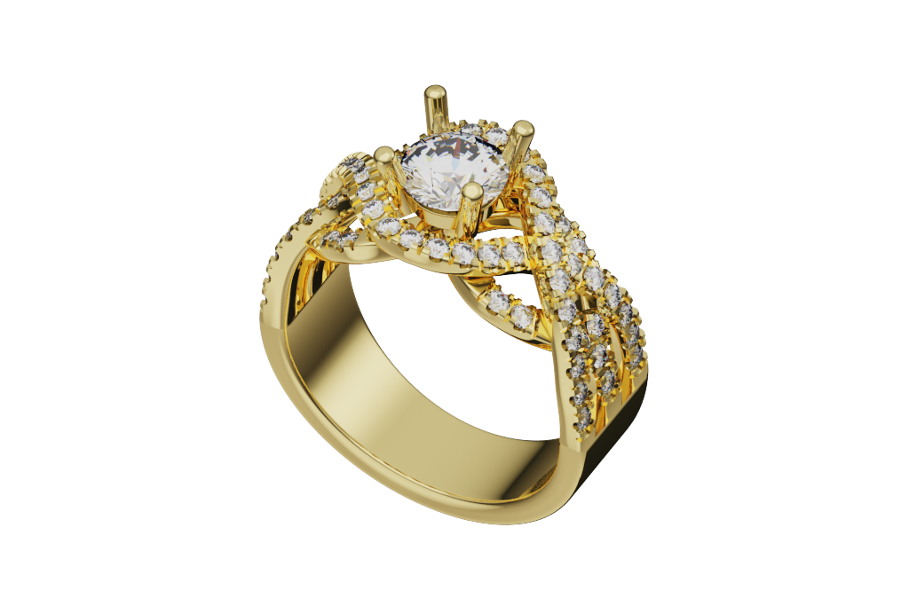 Round Halo Crossover Engagement Ring