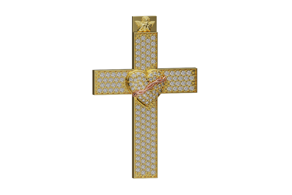 Pave Cross Heart Pendant