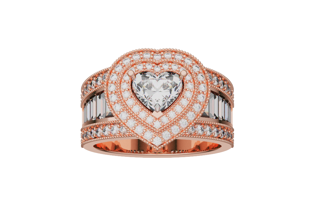 Heart Double Halo Vintage Engagement Ring