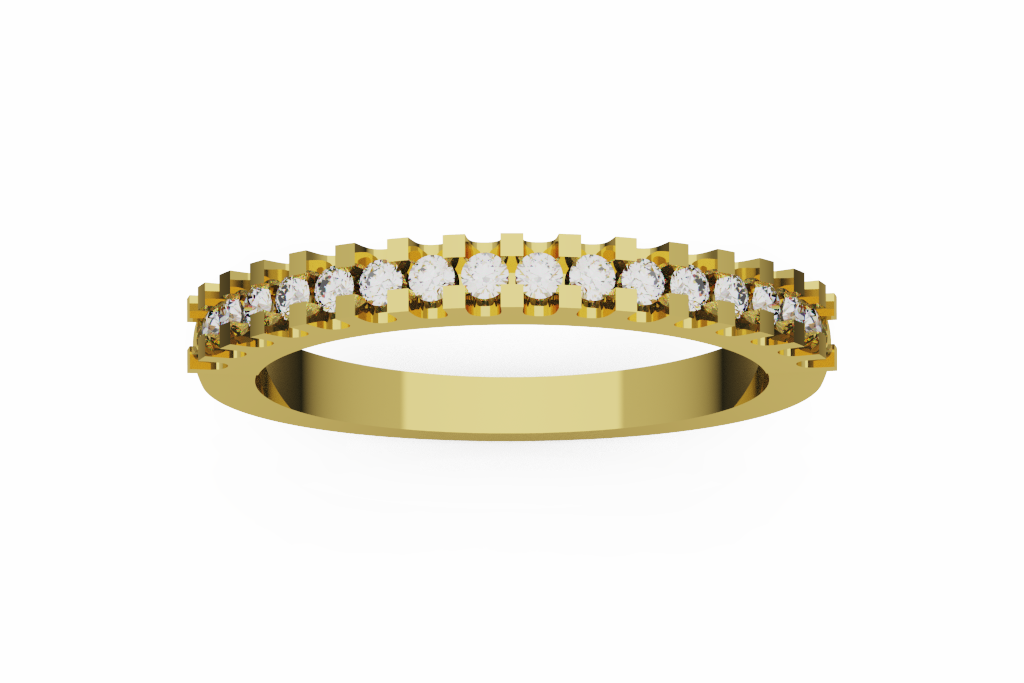 Round Diamond Wedding Band With Square Prong Rails