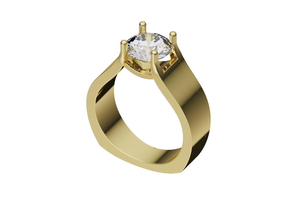Round Solitaire Ring Broad Crown