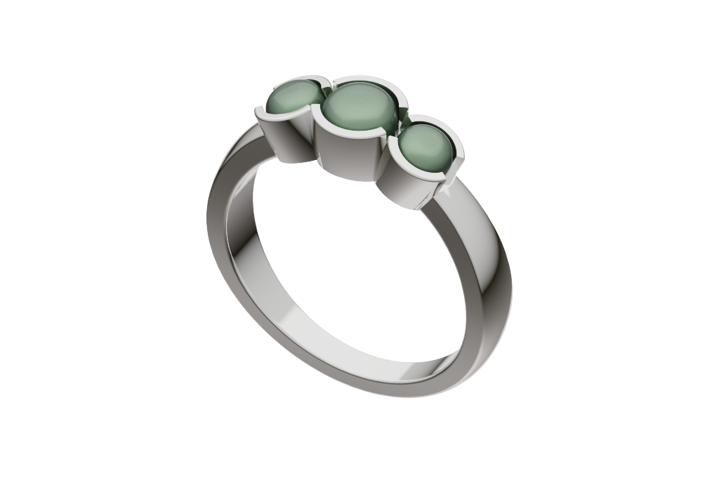 Round Three-Stone Engagement Ring Cabochon 