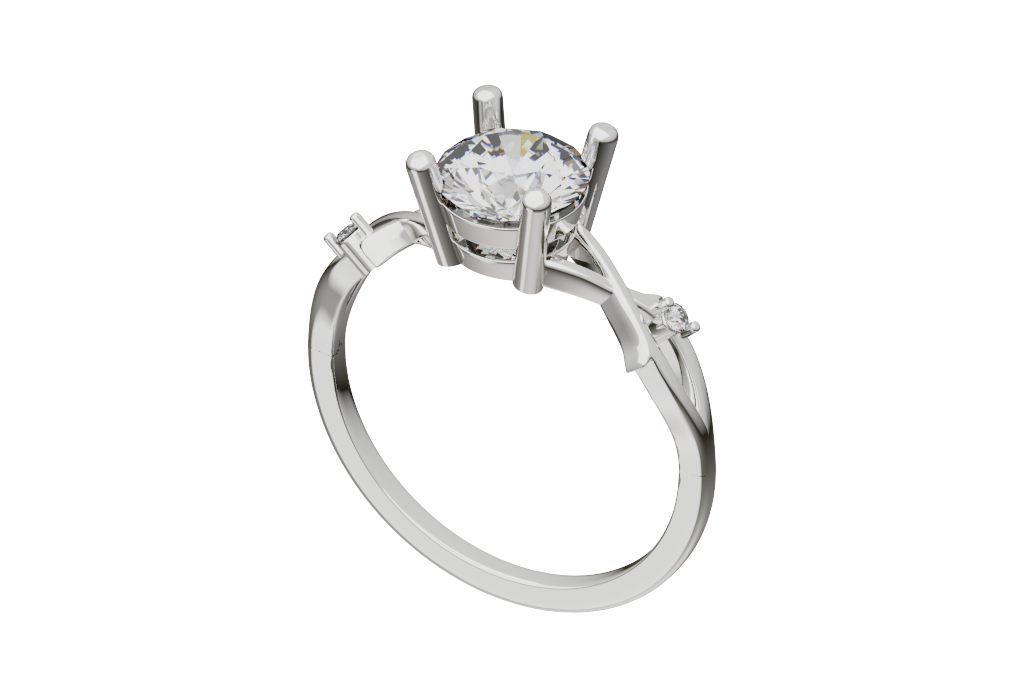 Round Three-Stone Engagement Ring 