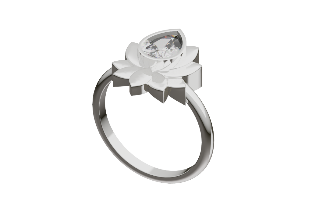 Pear Lotus Solitaire Ring