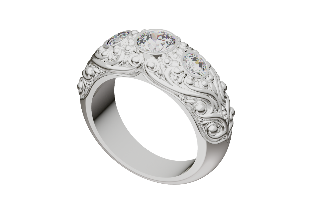 Vintage Three-Stone Bridal Ring Matched Sides