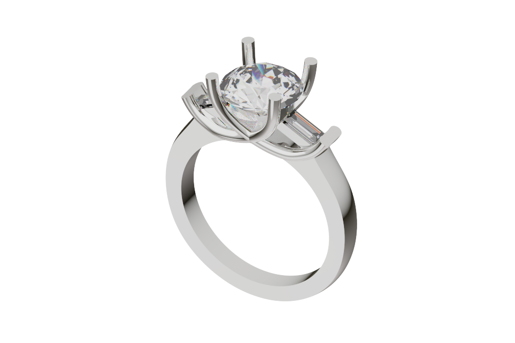 Round & Baguette Sizes Three-Stone Engagement Ring