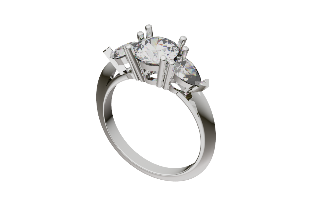Round & Pear Three-Stone Engagement Ring 