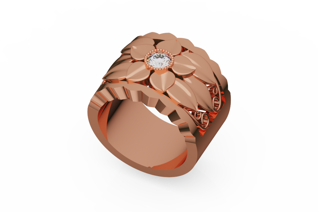 Layered Floral Statement Ring with Round Center Stone
