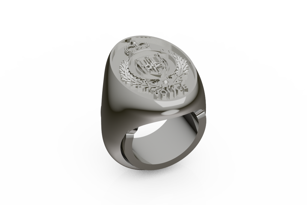 Engraved Crown Crest Oval Signet Ring