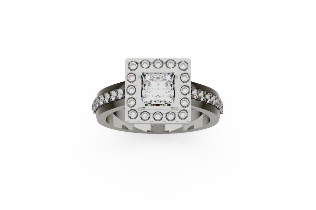 Square Halo Diamond Accent Engagement Ring