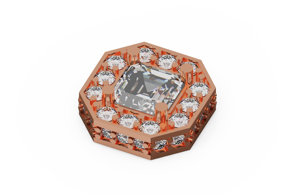 Emerald Cut Octagonal Halo Diamond Stud Earrings