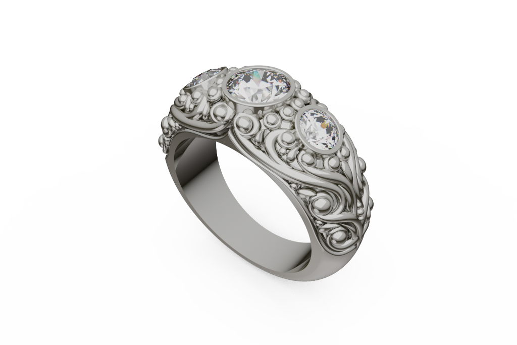 Vintage Three Stone Scrollwork Ring