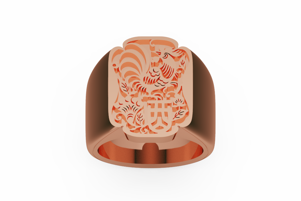 Engraved Rooster Motif Signet Fashion Ring