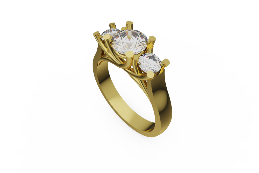 Round Three Stone Bypass Engagement Ring