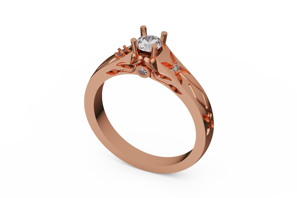 Round Center Floral Accent Engagement Ring