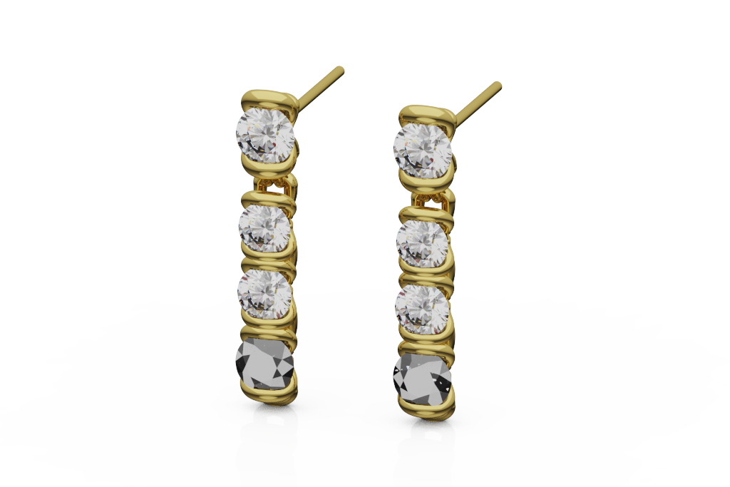 Four Stone Diamond Bar Stud Earrings
