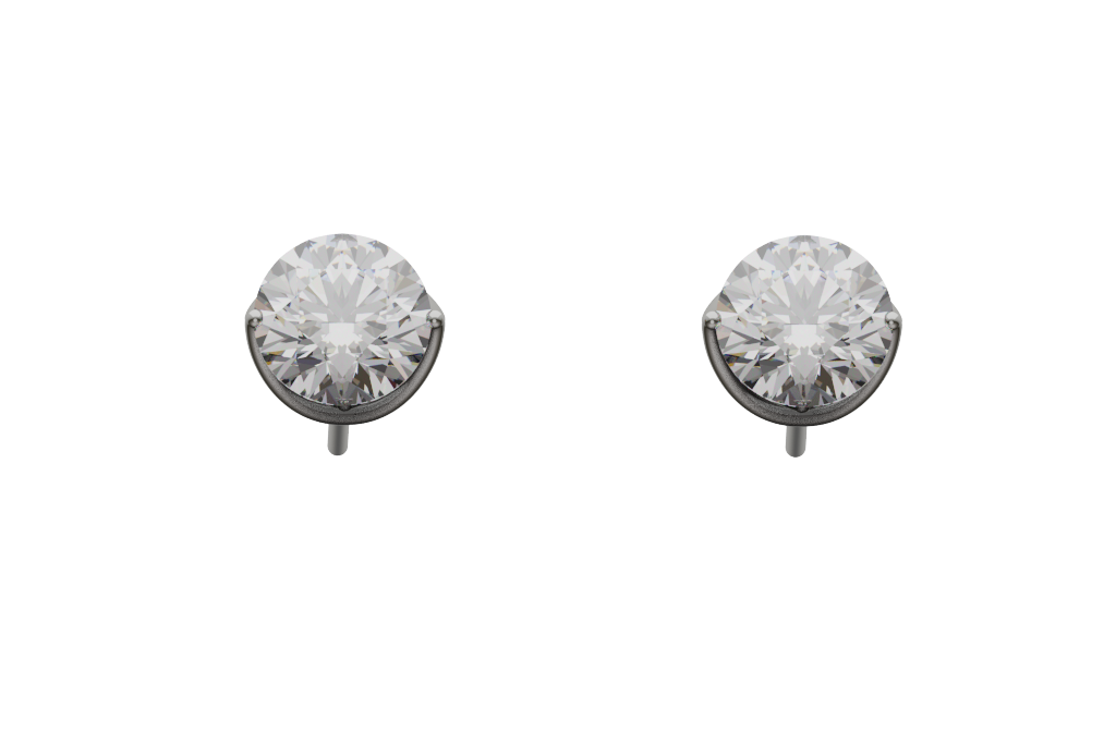 Crescent Bezel Round Diamond Stud Earrings
