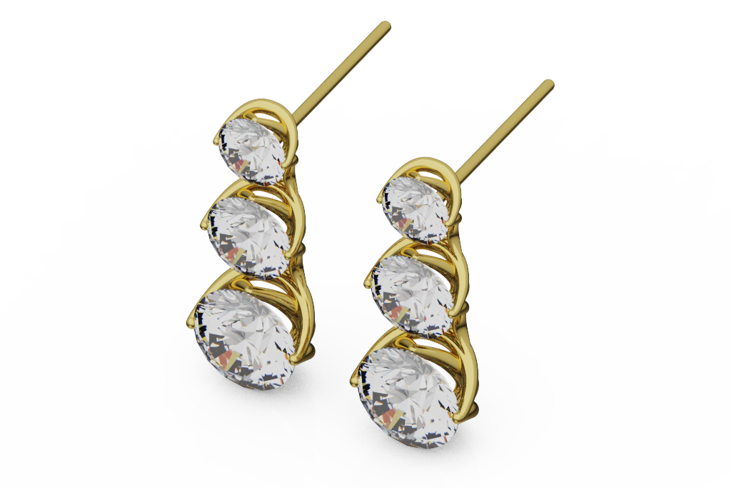 Three Stone Graduated Diamond Stud Earrings