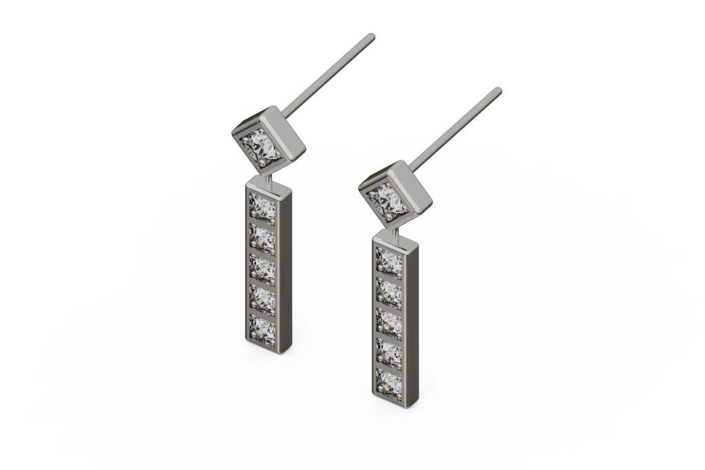 Geometric Diamond Bar Drop Earrings