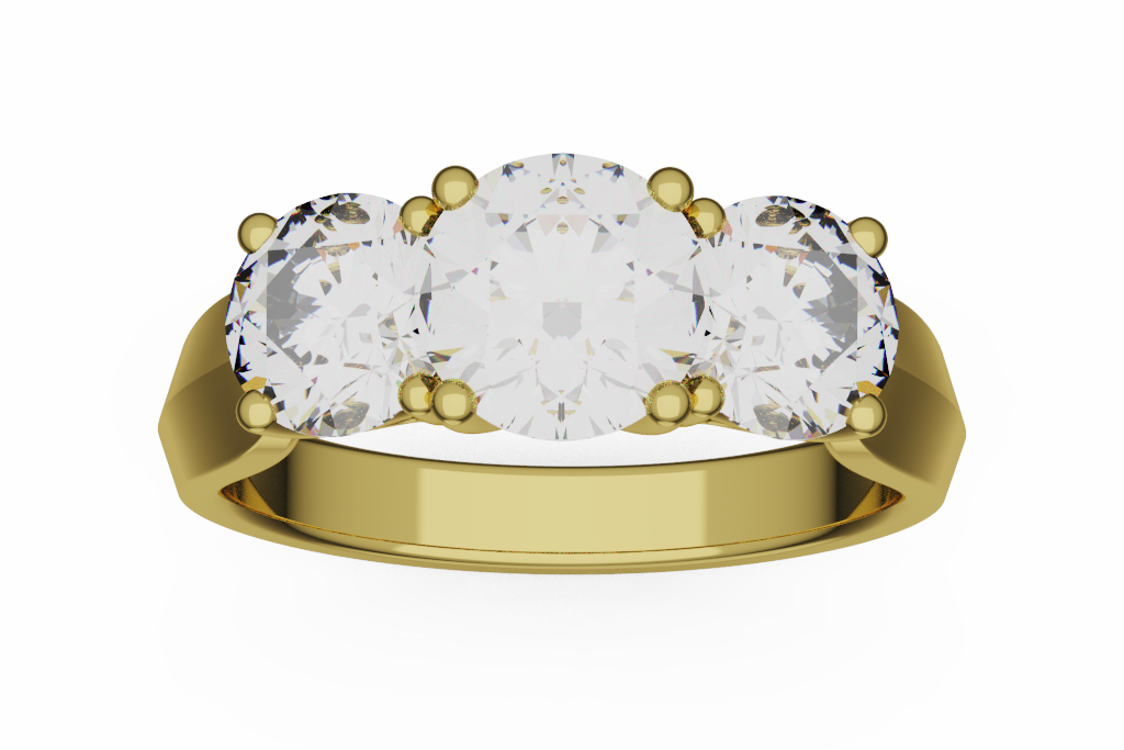 Three Stone Round Diamond Ring With Tapered Band