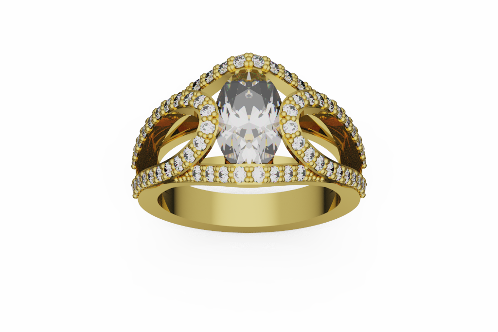 Open Arch Pave Oval Diamond Accent Ring