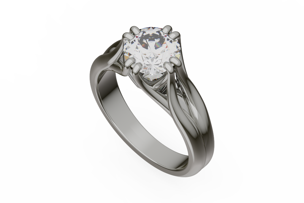Double Prong Round Solitaire With Leaf Shoulders