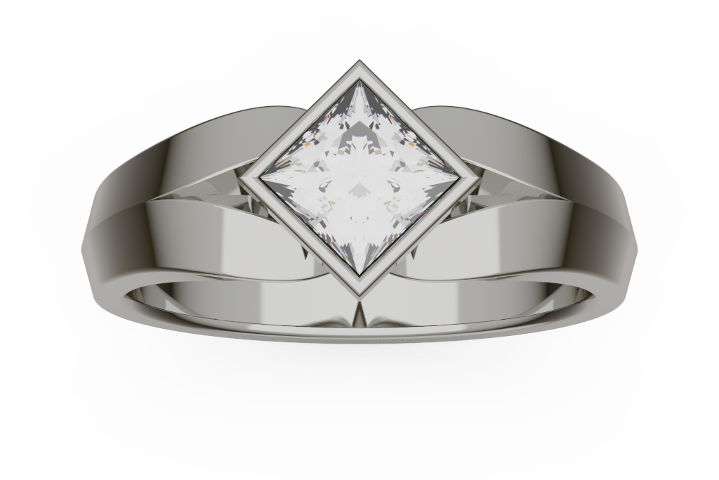 Bezel Kite Set Princess Cut Solitaire Ring