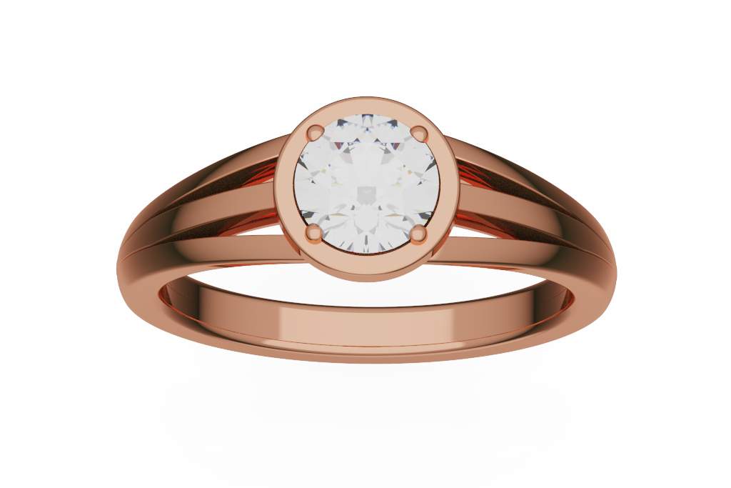 Round Bezel Solitaire Grooved Band Ring
