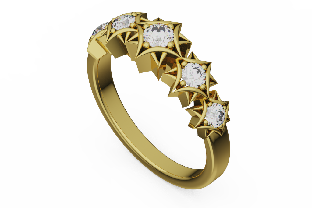 Crown Frame Five Stone Fashion Ring