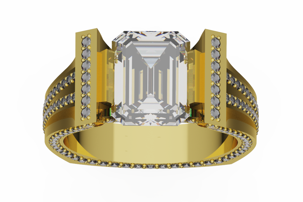 Emerald Cut Geometric Diamond Accent Ring