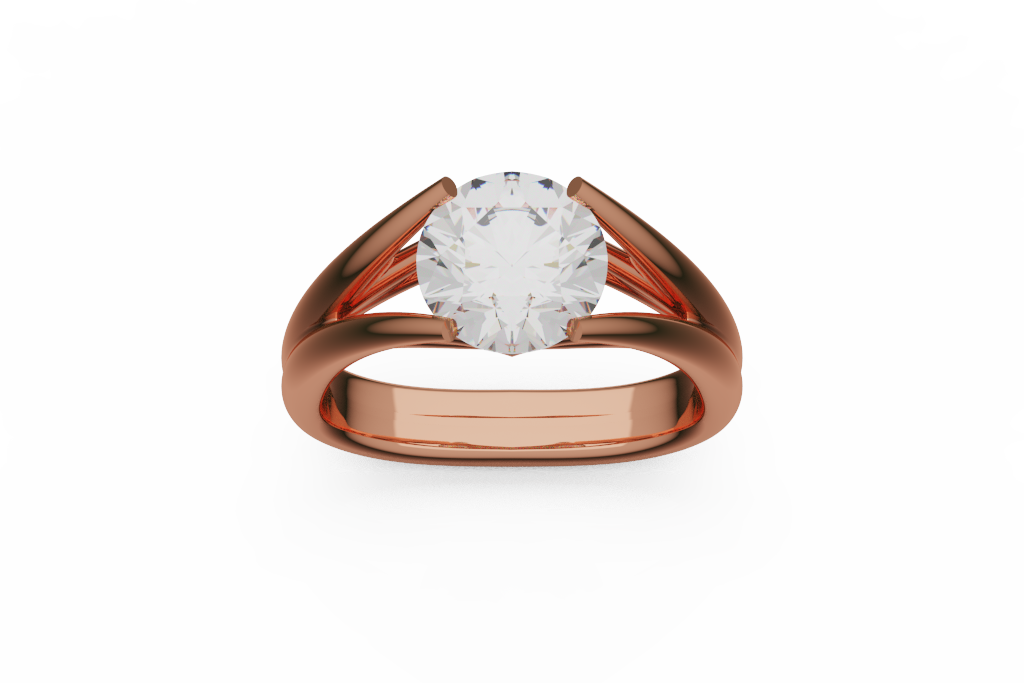 Fan Rail Split Shank Round Solitaire Ring