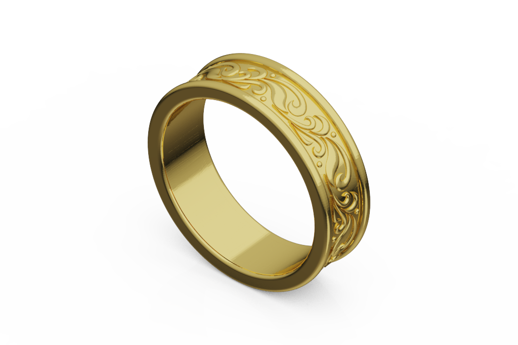 Floral Scroll Engraved Wedding Band